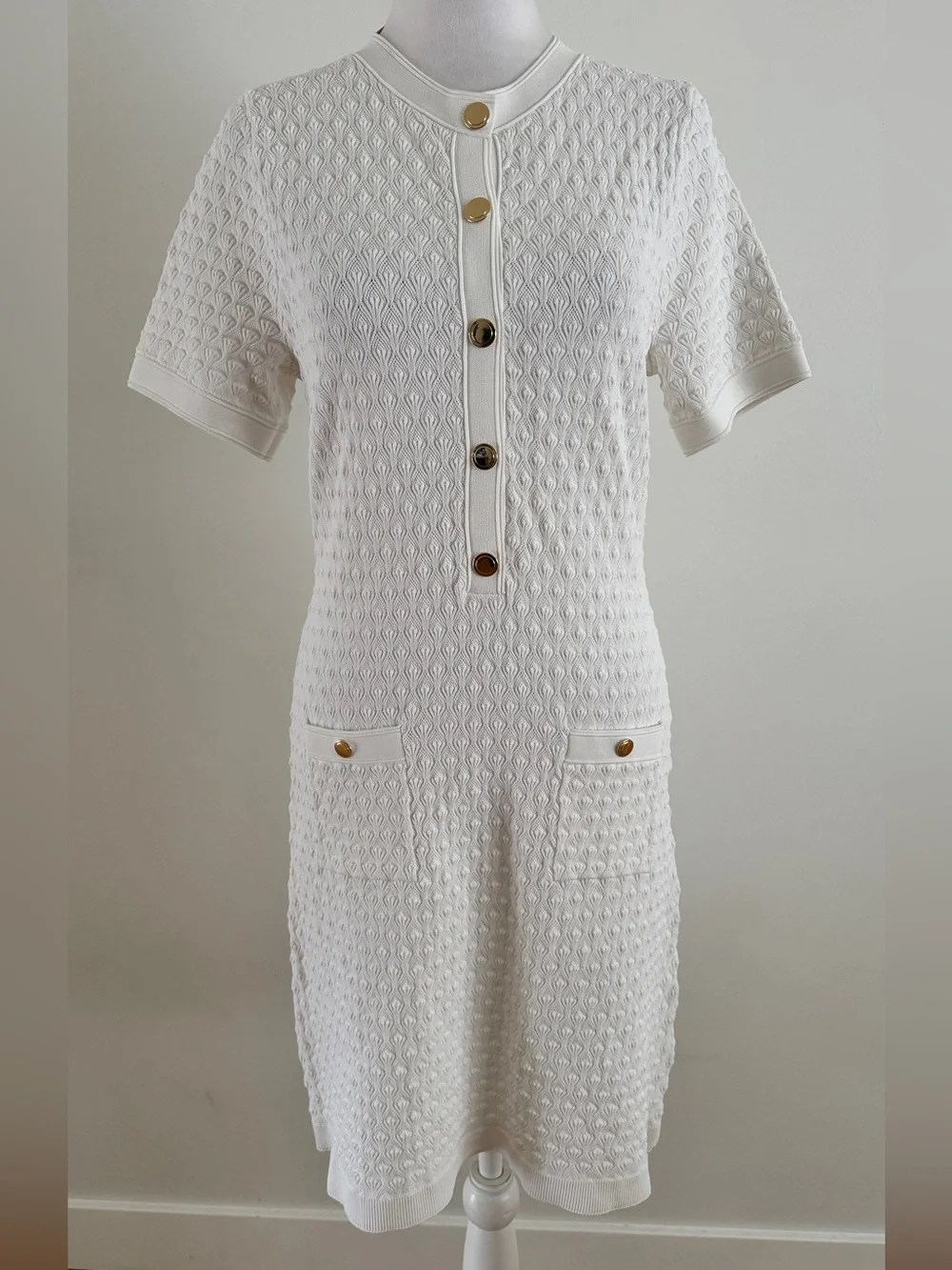 J. CREW Textured Lady Sweater Dress Size M White NWT Nautical Preppy Bride Work